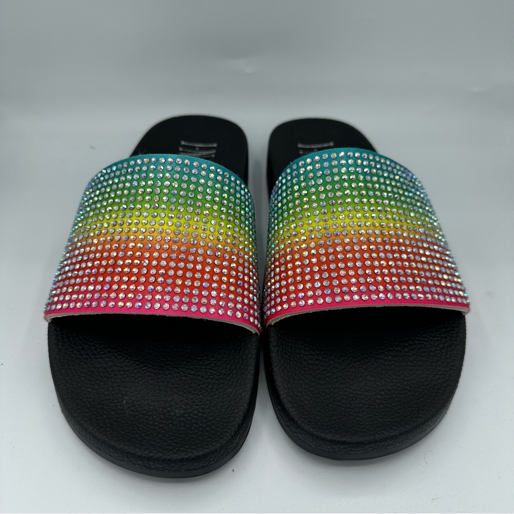 INC Womens Multi Color Rhinestone Sandal Slides